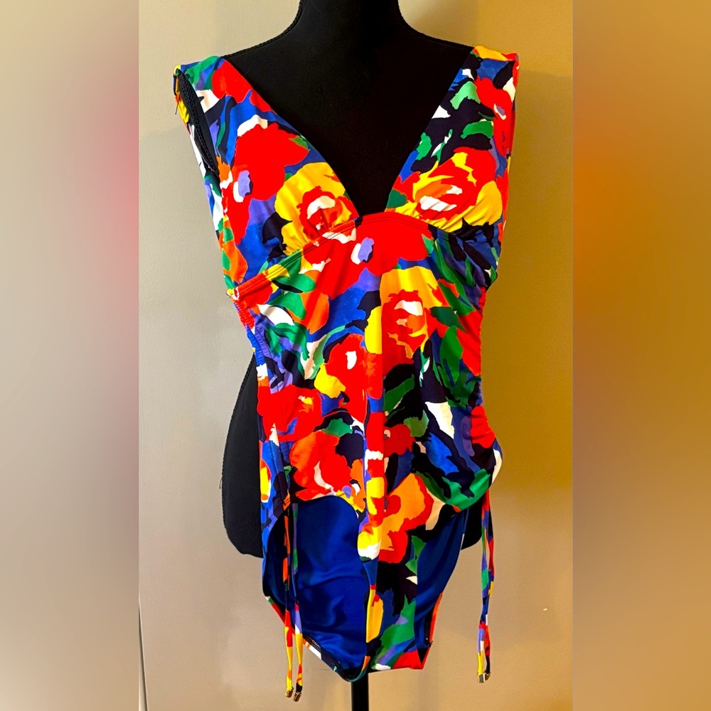 Ralph Lauren Vibrant Floral One Piece Swimsuit NEW Size 12